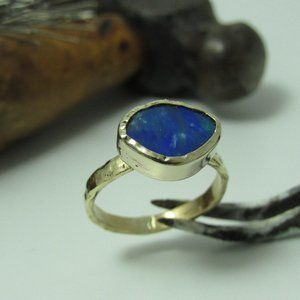 Handcrafted Australian Opal Ring - 14K Solid Yellow Gold Statement Jewelry